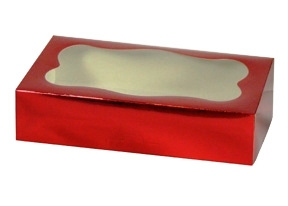 8-1/2 x 5-3/8 x 2 RED Metallic Greaseproof Box w/Window -1# (Qty 25)